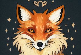 狐狸作为红心之王的纹身闪光