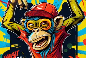 彩色绘画和涂鸦艺术风格的快乐猴子