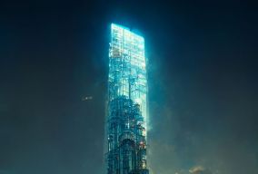 巨大的科幻幻想建筑巴别塔