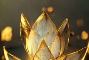 一朵金色由夜光水晶制成的莲花