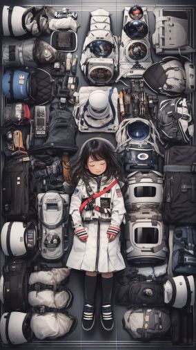 可爱的日本太空旅行者的全身正视图拍摄