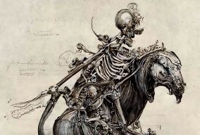 达芬奇手绘风骷髅骑马