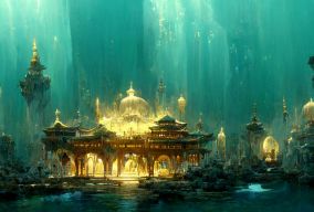 中国神话中龙王的水晶宫殿从海中升起