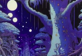 太空女巫居住在神奇的紫色森林家中