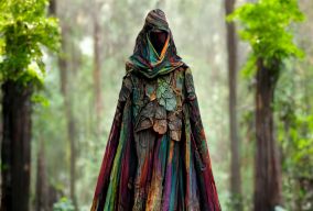彩虹桉树树皮的连帽斗篷