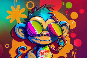 涂鸦艺术风格的彩色绘画快乐猴子设计
