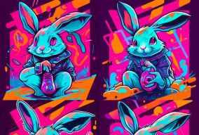 动漫涂鸦艺术风格快乐的兔子设计