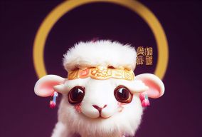 可爱的绵羊穿着中国风格的衣服