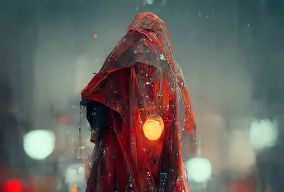 雨中城市夜晚深红幽灵