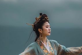 [V5] 复杂刺绣飘逸的长汉服的中国美女