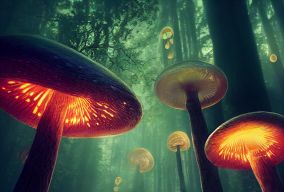 梦幻般发光的巨大蘑菇
