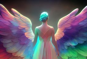 拥有彩虹珠光翅膀的天使