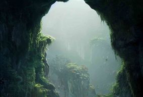 神秘杂草丛生的洞穴