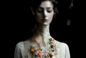一件亚麻布花朵连衣裙