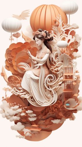 [V5] 美丽的中国汉服年轻女子多维纸基里加米工艺纸插图