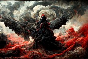 愤怒天使旋转的黑色和红色云彩
