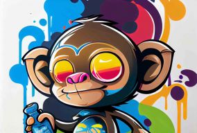涂鸦艺术风格的彩色绘画卡通快乐猴子设计