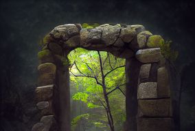 一个简单的老石门的废墟