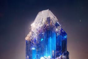一座上升到太空的蓝宝石宝石塔