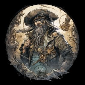[V5] 一个黑胡子海盗站在戒指中间t恤图案设计