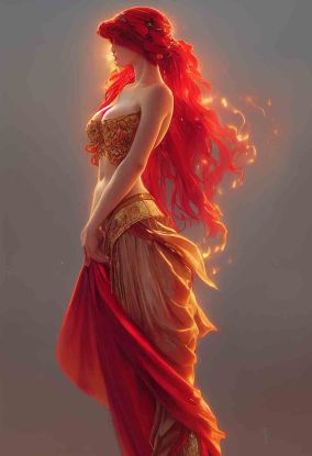美丽的红发女子戴着火焰面纱