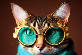 一只猫戴着大圆眼镜