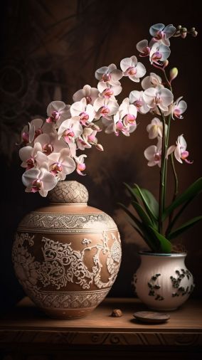[V5] 粘土花瓶中的兰花