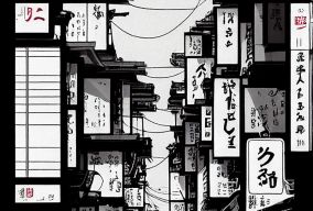 东京市街道的黑白插图