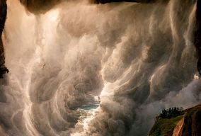 一场强烈的风暴在新西兰隧道海岸展开