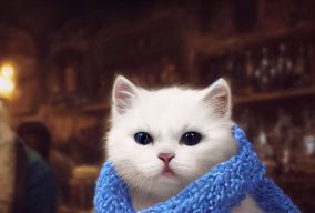 可爱的毛茸茸的小白猫