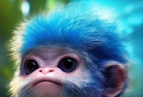 可爱的快乐蓝头发猴子宝宝