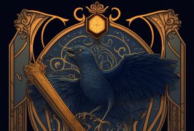 手持剑和魔杖的乌鸦徽章