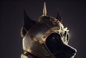 拟人的威严的狗骑士肖像