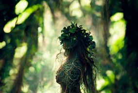藤本植物和树皮制成的生育女神