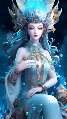美丽淡蓝色古代神话女神雕像