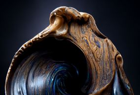 黑色背景上的液体雕刻古董木雕