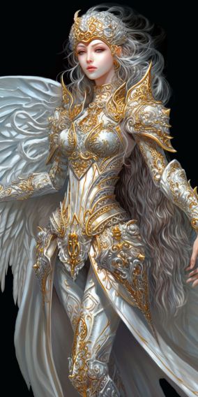 [V5] 金丝和钻石装饰的白色盔甲的骑士女孩