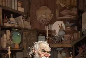 [V5] 魔法老人巫师坐在他的魔法书房里