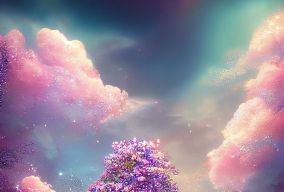 淡粉色的天空云和花的幻想