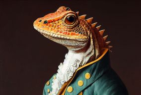 穿着18世纪西装的拟人化蜥蜴