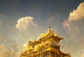 中国的皇宫被金色的玫瑰云所包围
