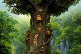 建在一棵很厚的树里面的房子