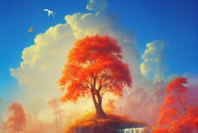 瀑布和秋天的树木