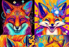 动漫涂鸦艺术风格快乐的狐狸设计
