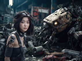 [V5] 一个美丽的25岁韩国女孩穿过赛博朋克风格的垃圾场