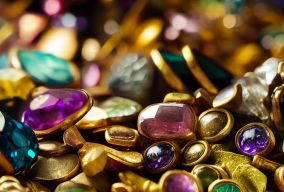 角落里堆满了黄金宝石和文物