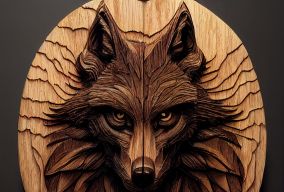 雕刻在木头上的狼人肖像