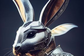 拟人的威严的兔子骑士肖像