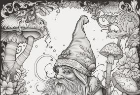 [V5] 坐在蘑菇上的仙女或侏儒手绘铅笔素描