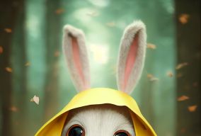 穿着黄色雨衣可爱的小兔子
